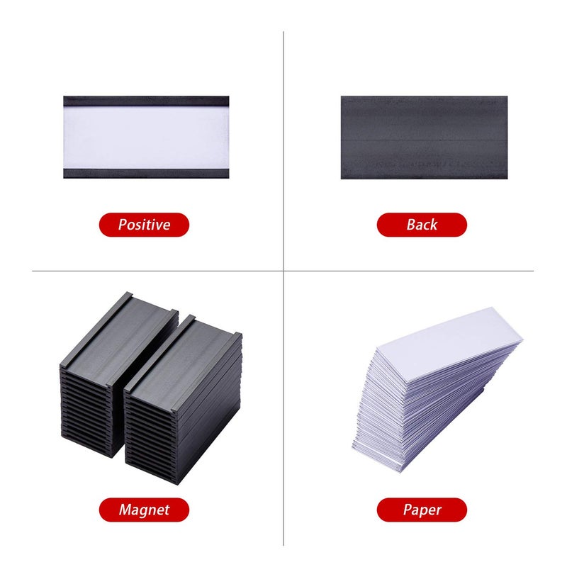 EEOYU 100 Pieces Magnetic Label Holders with Magnets Magnetic Data Card Holders with Clear Plastic Protectors for Metal Shelf  Whiteboard (1 x 2 Inch) - Image 5